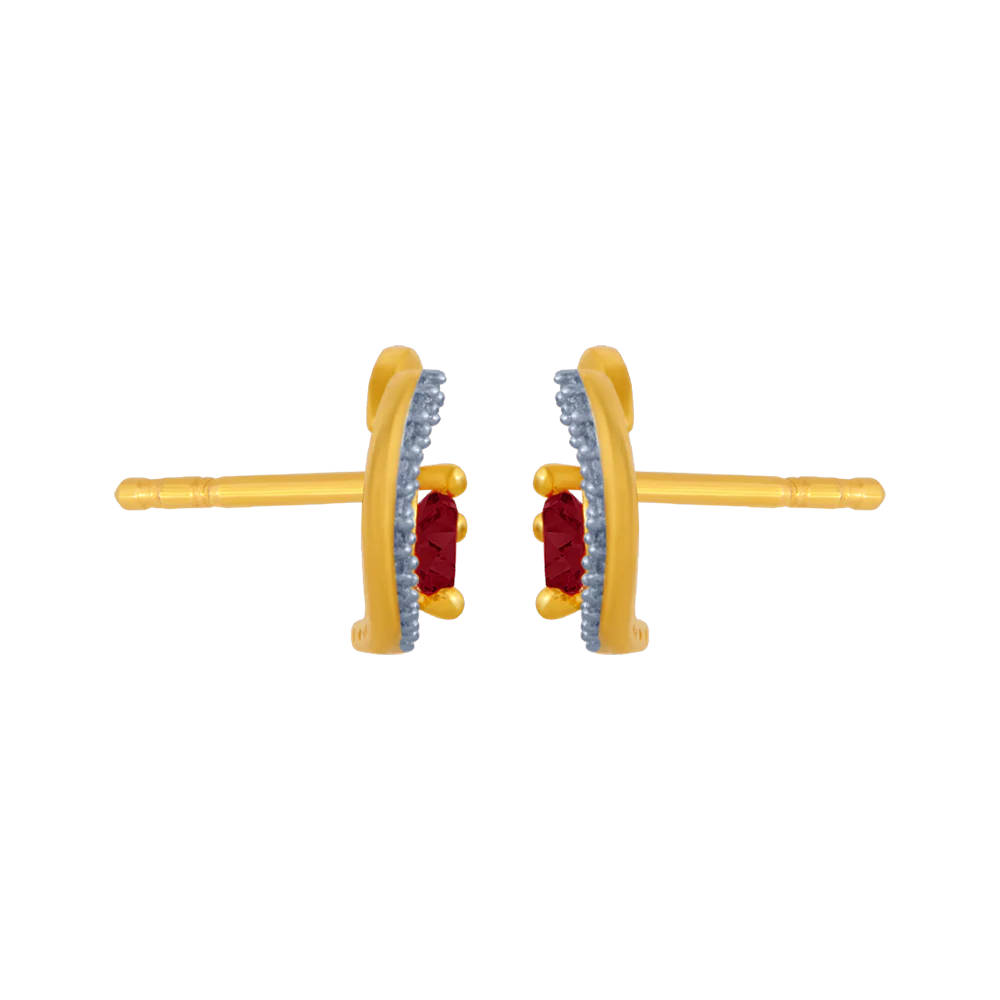14KT (585) Yellow Gold And American Diamond Stud Earrings For Women - Image 4