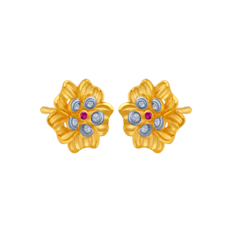 14KT (585) Yellow Gold And American Diamond Stud Earrings For Women - Image 3