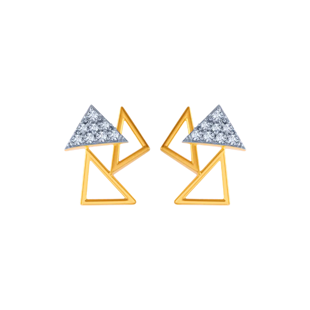 14KT (585) Yellow Gold And American Diamond Stud Earrings For Women - Image 2