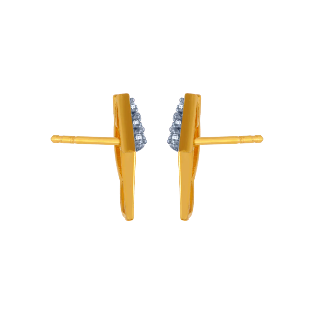 14KT (585) Yellow Gold And American Diamond Stud Earrings For Women - Image 4