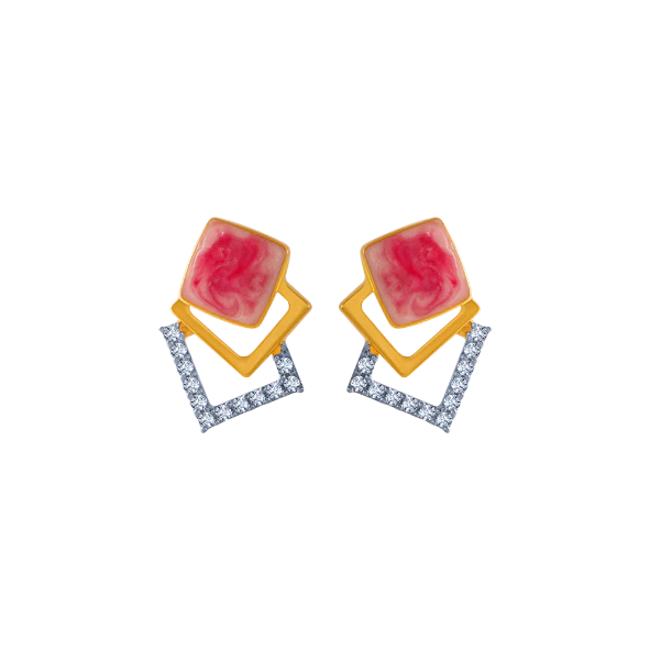 14KT (585) Yellow Gold And American Diamond Stud Earrings For Women - Image 2