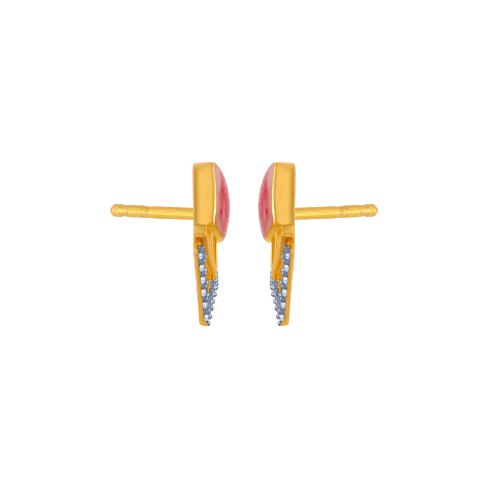 14KT (585) Yellow Gold And American Diamond Stud Earrings For Women - Image 4