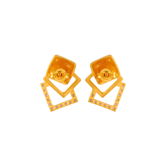 14KT (585) Yellow Gold And American Diamond Stud Earrings For Women - Image 5