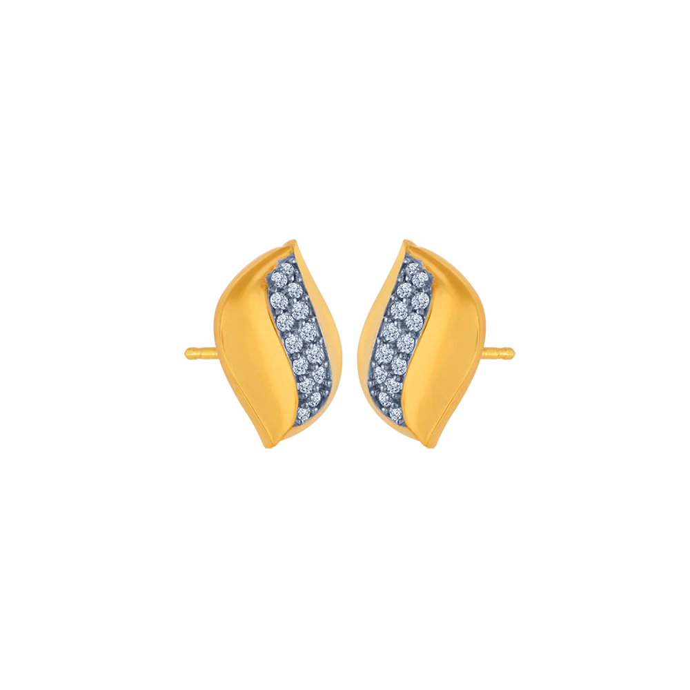 14KT (585) Yellow Gold And American Diamond Stud Earrings For Women - Image 3