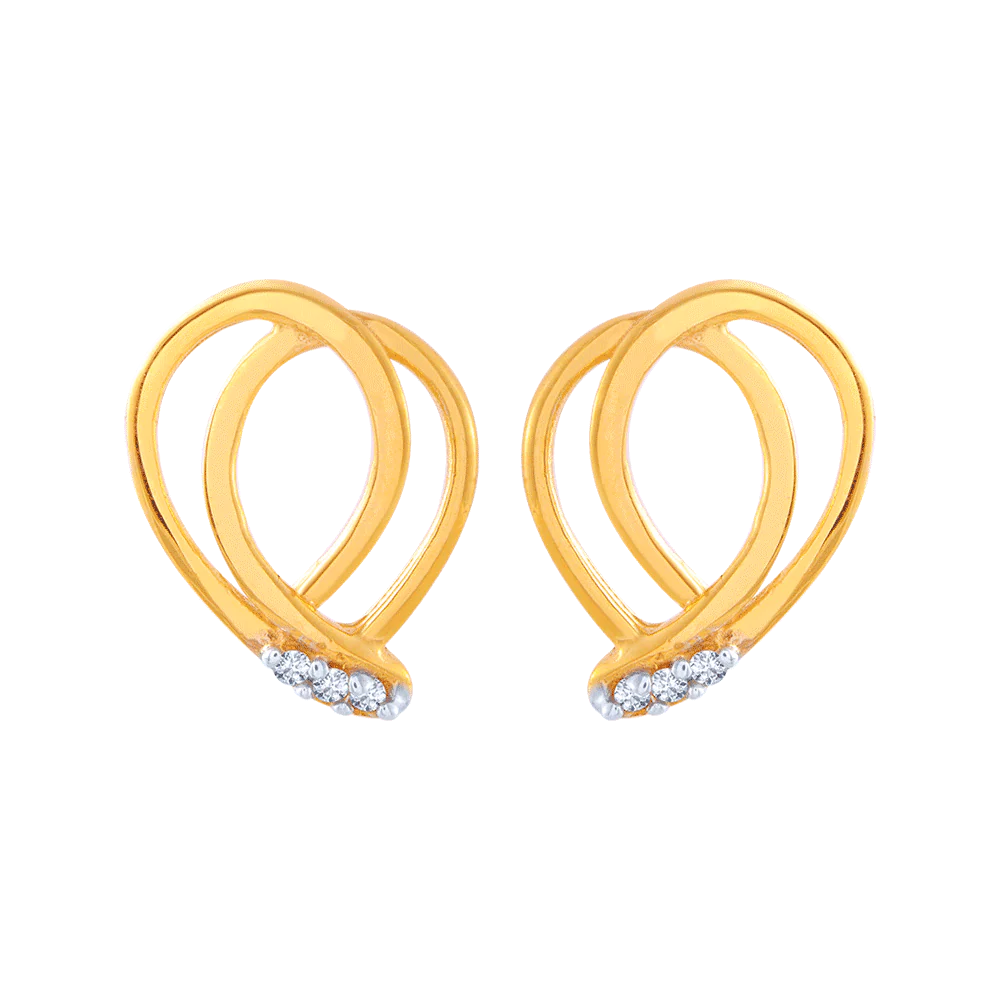 14KT (585) Yellow Gold And American Diamond Stud Earrings For Women