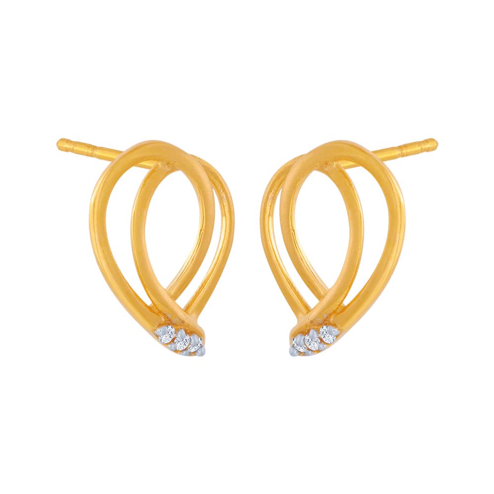 14KT (585) Yellow Gold And American Diamond Stud Earrings For Women - Image 3