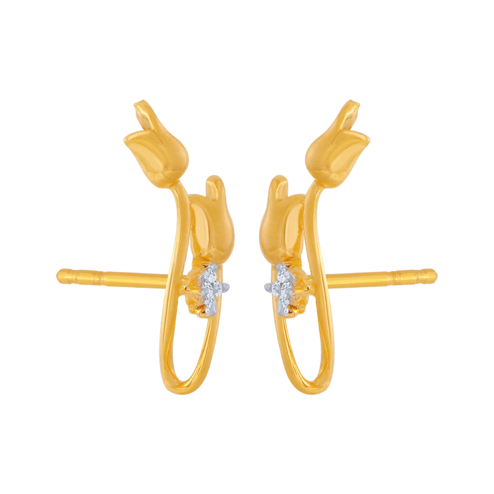 14KT (585) Yellow Gold And American Diamond Stud Earrings For Women - Image 3