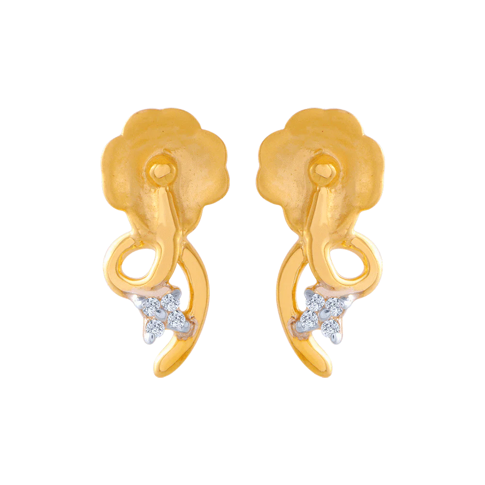 14KT (585) Yellow Gold And American Diamond Stud Earrings For Women