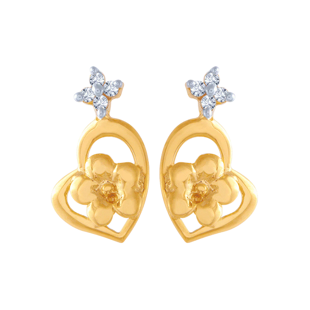14KT (585) Yellow Gold And American Diamond Stud Earrings For Women