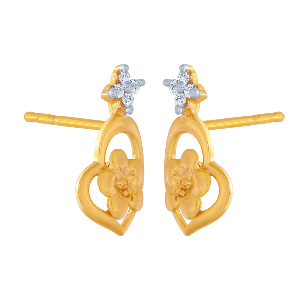 14KT (585) Yellow Gold And American Diamond Stud Earrings For Women - Image 3
