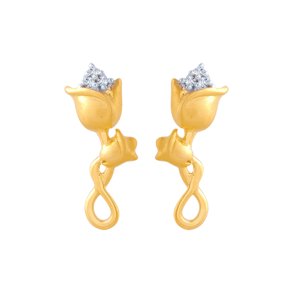 14KT (585) Yellow Gold And American Diamond Stud Earrings For Women