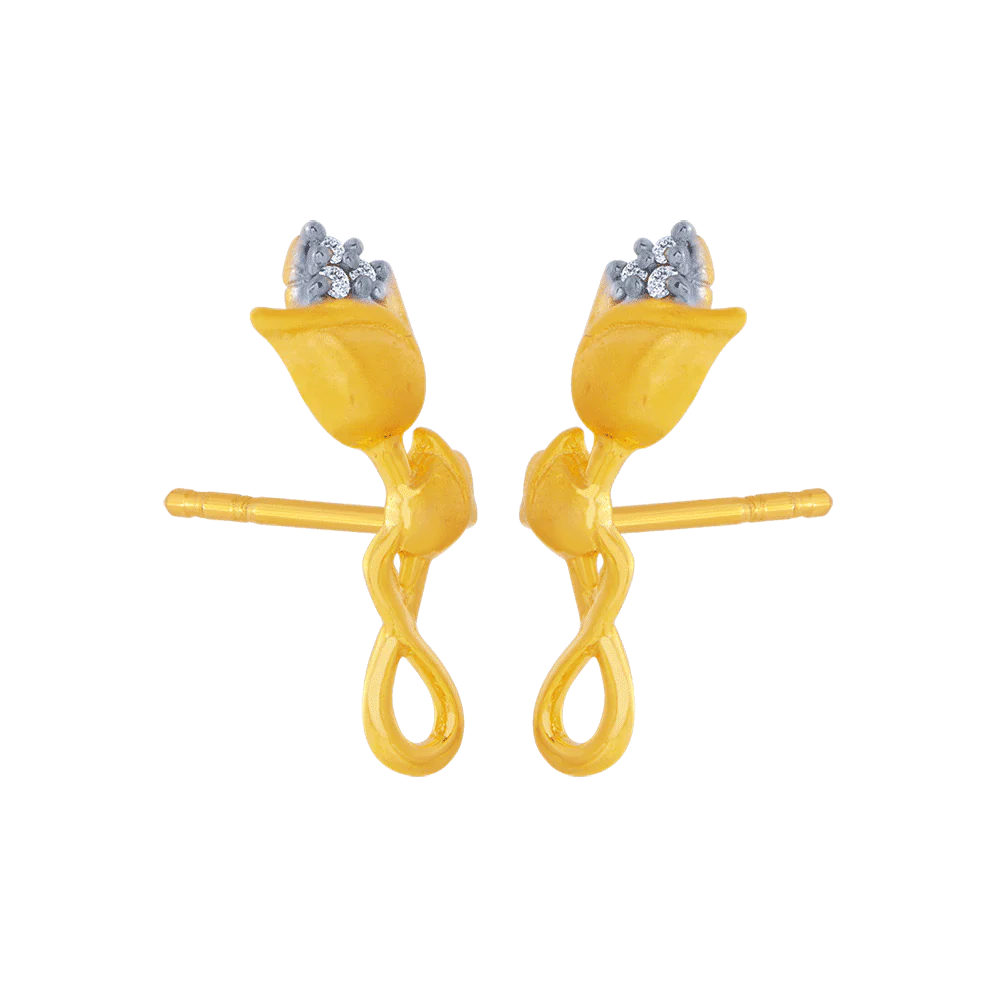 14KT (585) Yellow Gold And American Diamond Stud Earrings For Women - Image 3