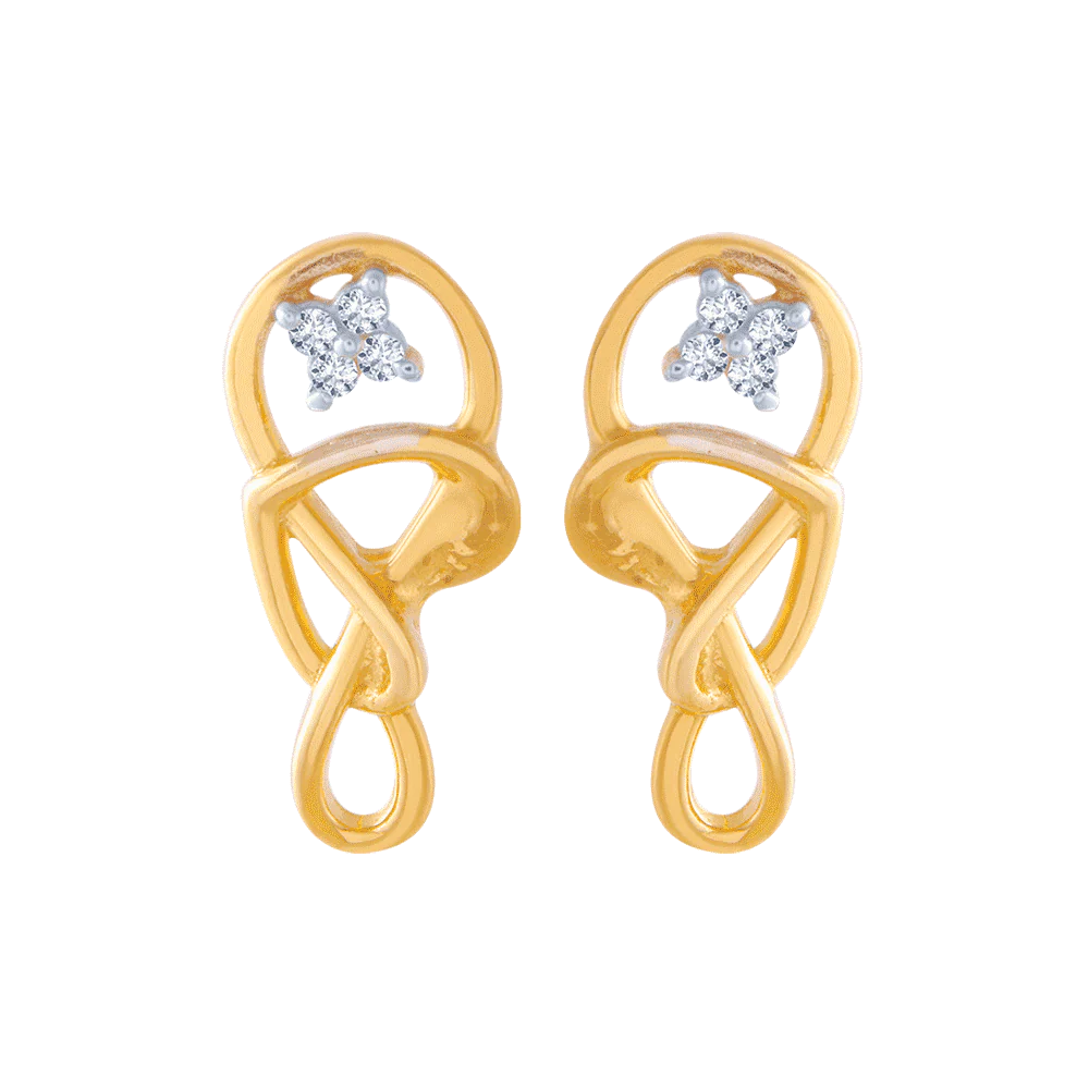 14KT (585) Yellow Gold And American Diamond Stud Earrings For Women