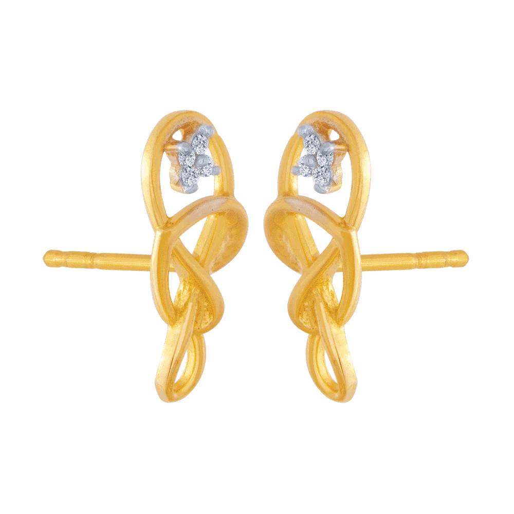 14KT (585) Yellow Gold And American Diamond Stud Earrings For Women - Image 3