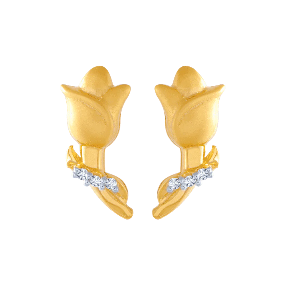 14KT (585) Yellow Gold And American Diamond Stud Earrings For Women