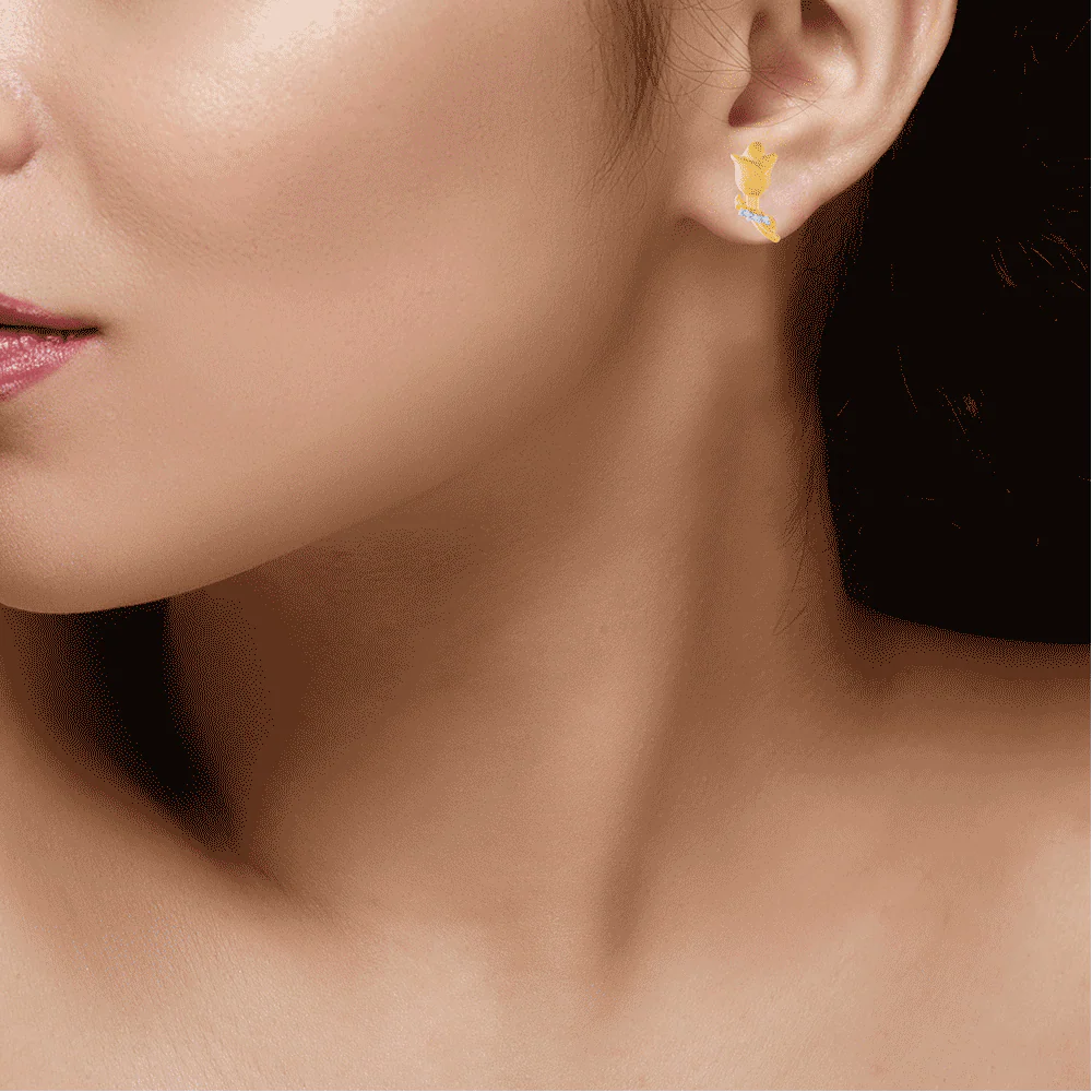 14KT (585) Yellow Gold And American Diamond Stud Earrings For Women - Image 2