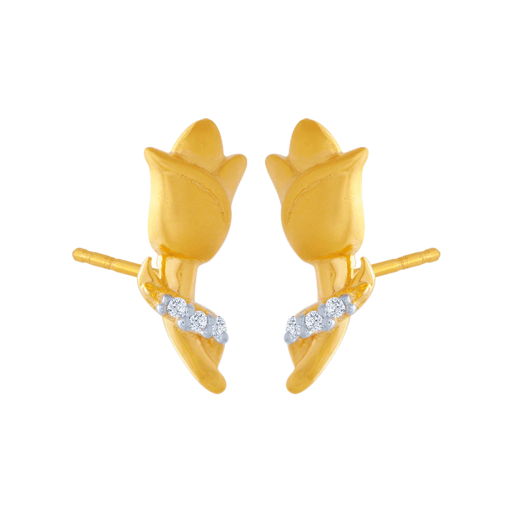 14KT (585) Yellow Gold And American Diamond Stud Earrings For Women - Image 3