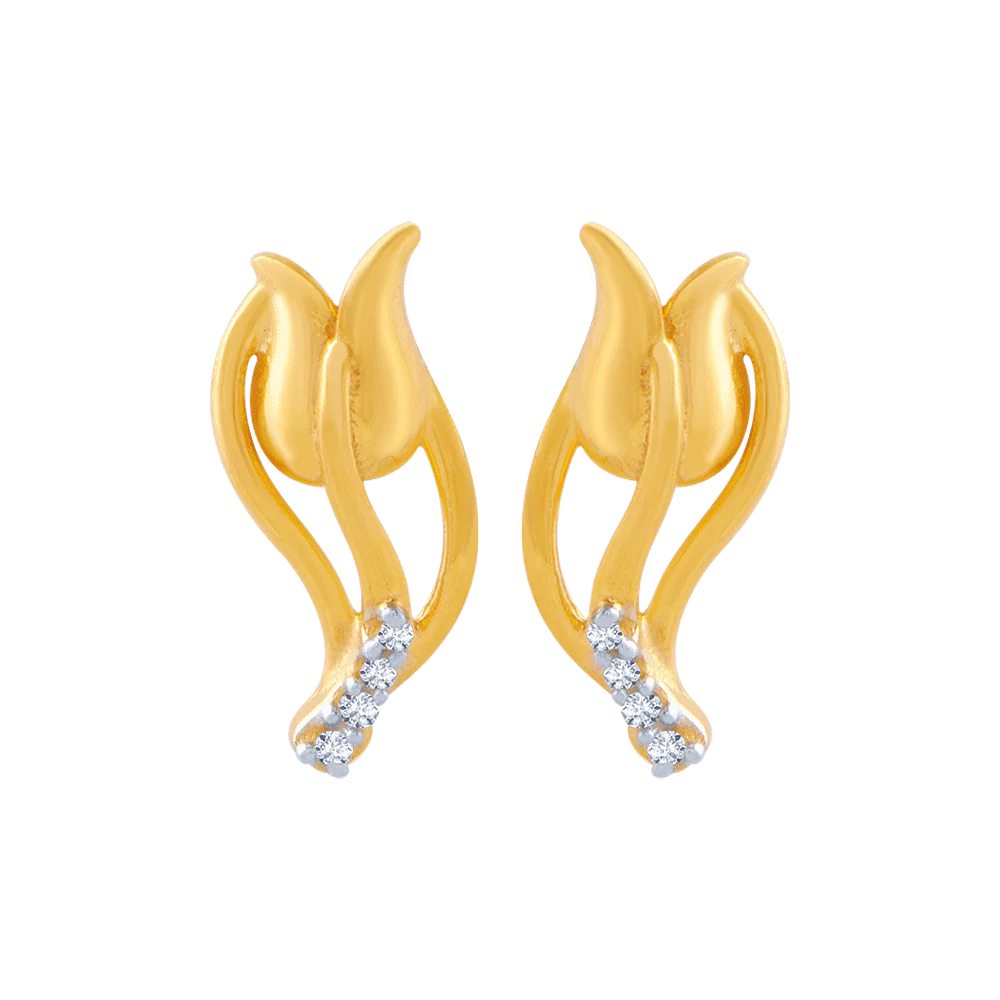 14KT (585) Yellow Gold And American Diamond Stud Earrings For Women