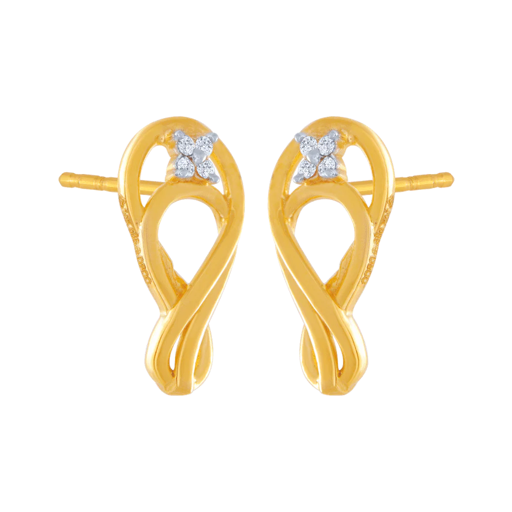 14KT (585) Yellow Gold And American Diamond Stud Earrings For Women - Image 2