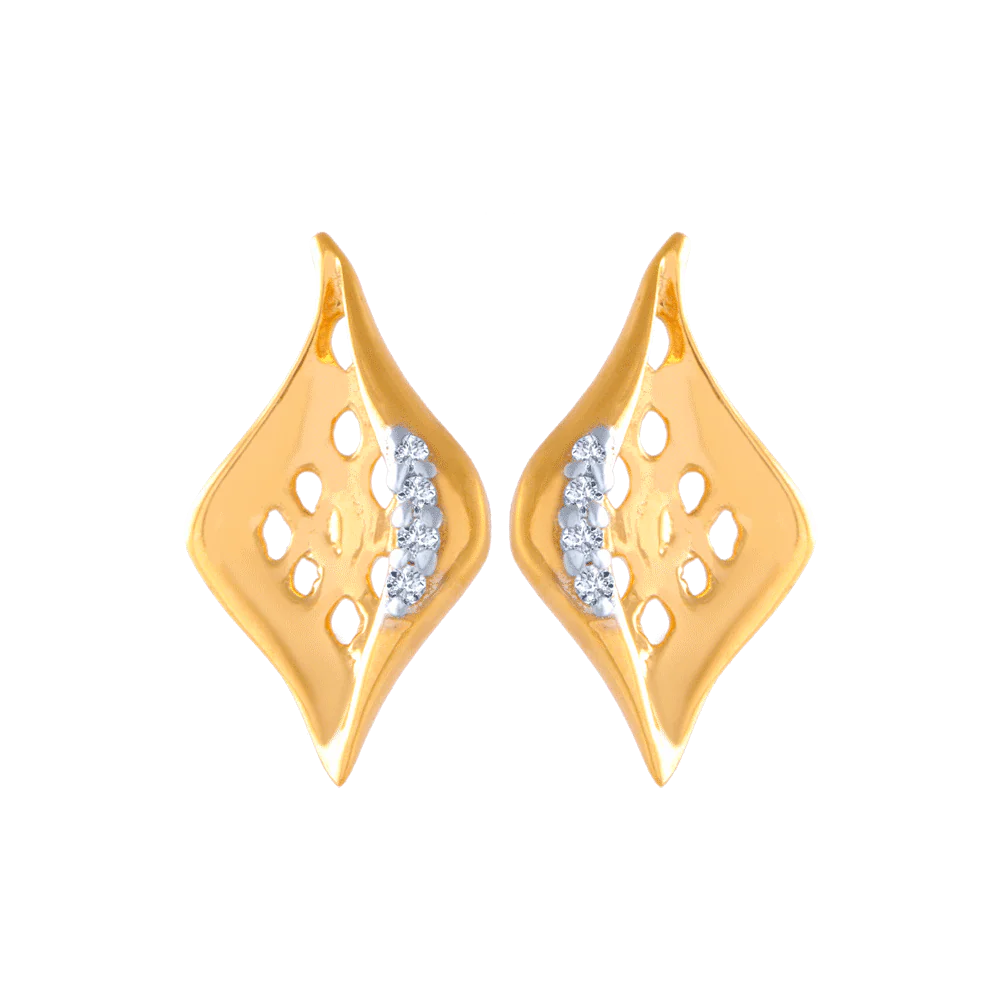 14KT (585) Yellow Gold And American Diamond Stud Earrings For Women