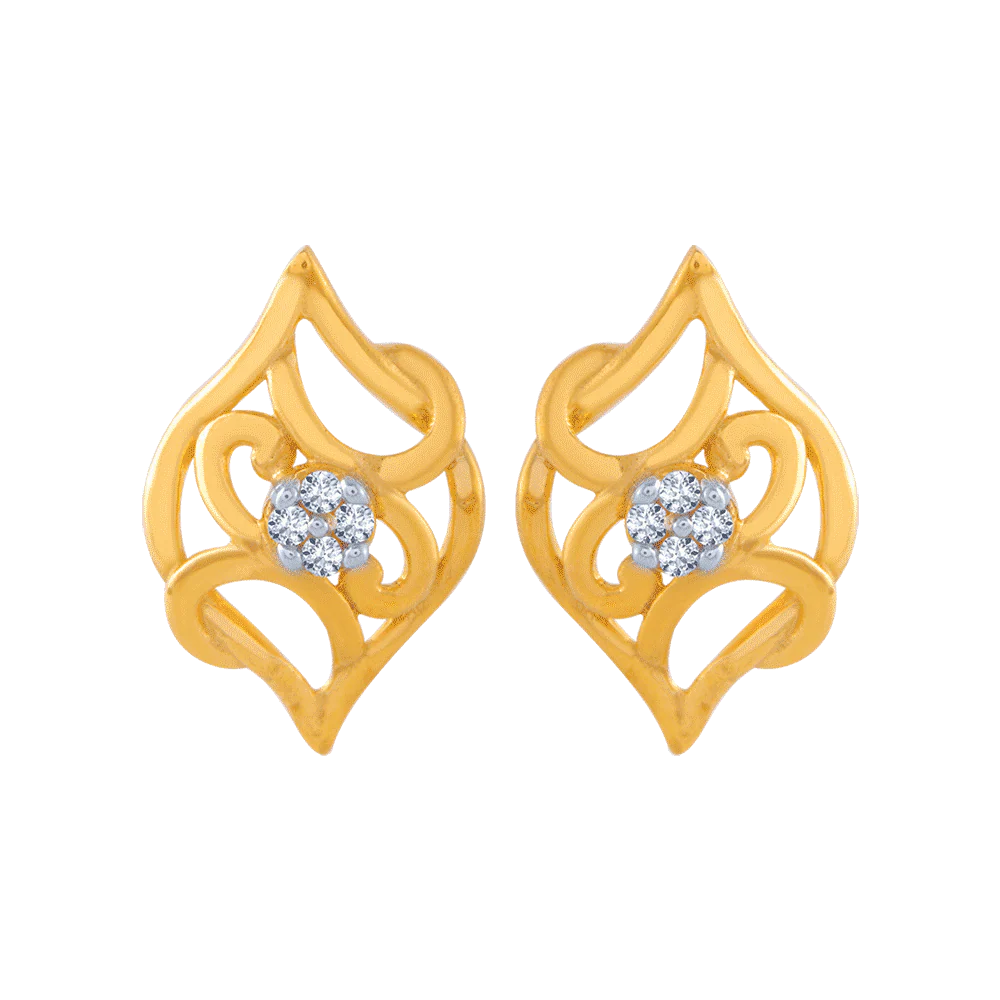 14KT (585) Yellow Gold And American Diamond Stud Earrings For Women