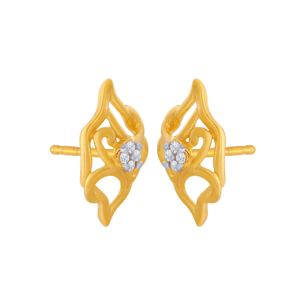 14KT (585) Yellow Gold And American Diamond Stud Earrings For Women - Image 3