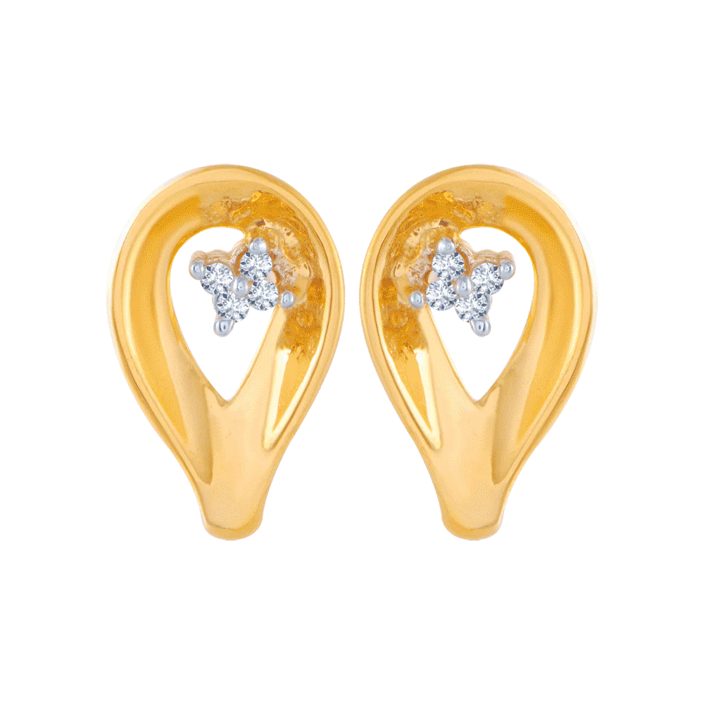 14KT (585) Yellow Gold And American Diamond Stud Earrings For Women