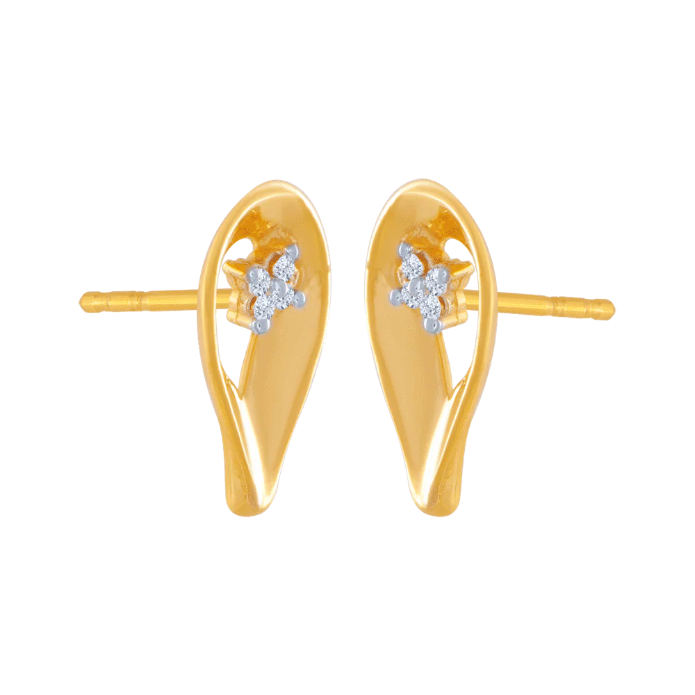 14KT (585) Yellow Gold And American Diamond Stud Earrings For Women - Image 3