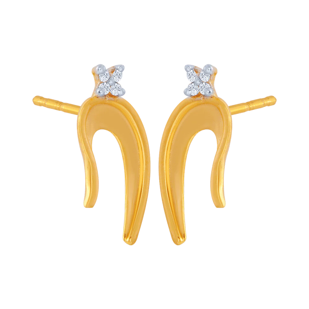 14KT (585) Yellow Gold And American Diamond Stud Earrings For Women - Image 3