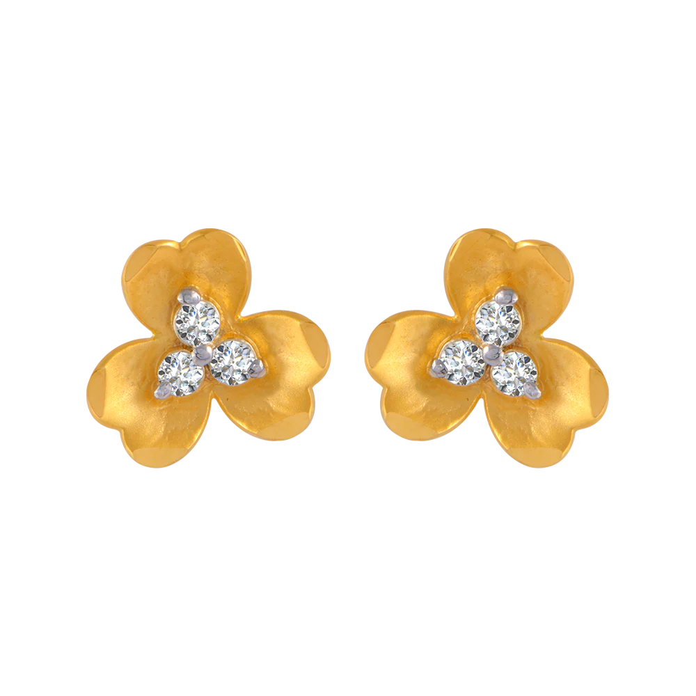 14KT (585) Yellow Gold And American Diamond Stud Earrings For Women