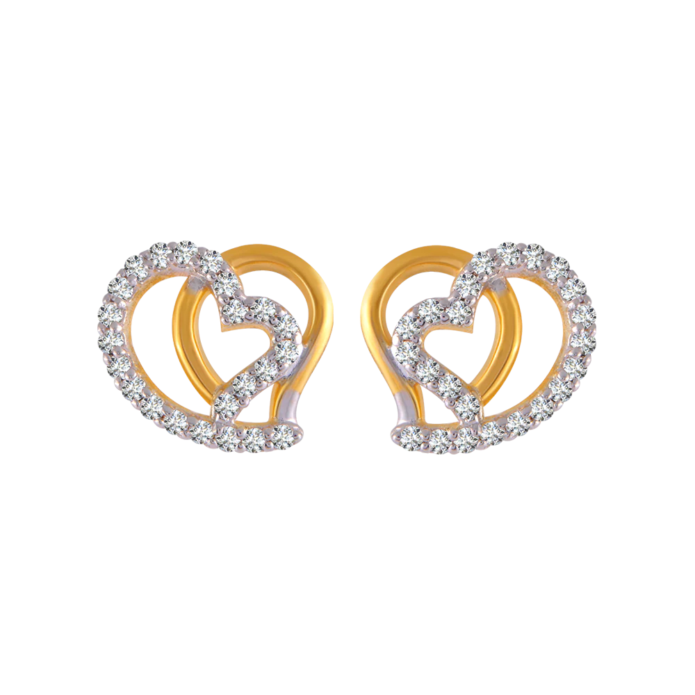 14KT (585) Yellow Gold And American Diamond Stud Earrings For Women