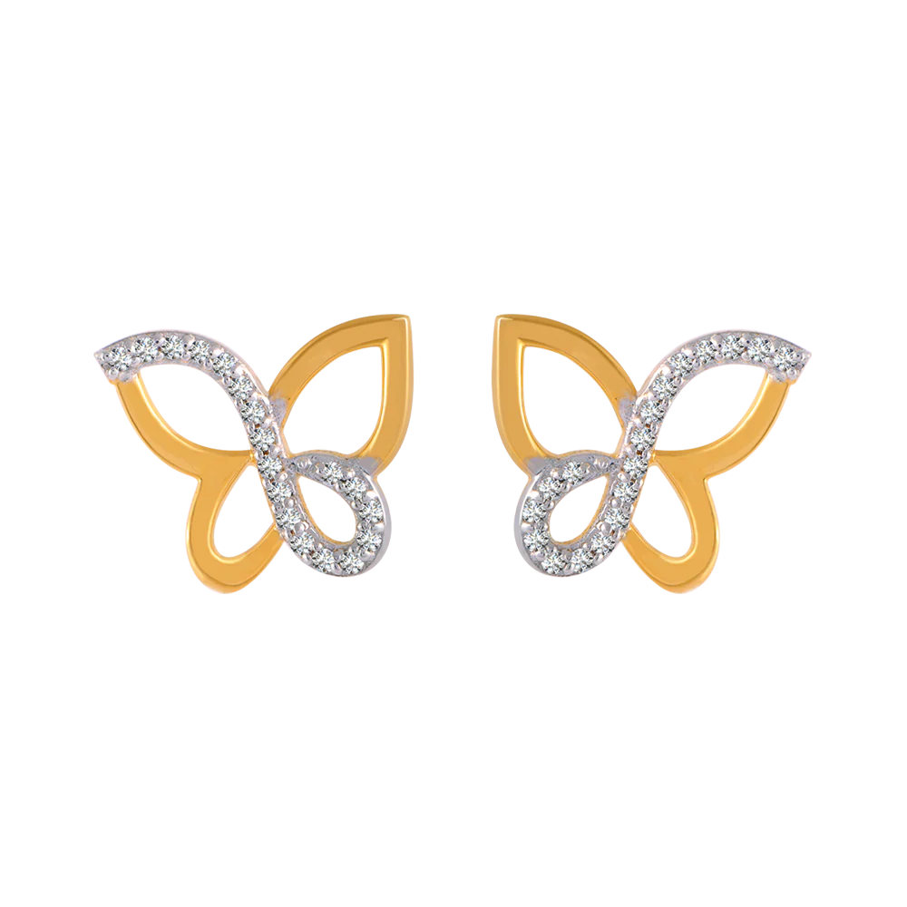 14KT (585) Yellow Gold And American Diamond Stud Earrings For Women