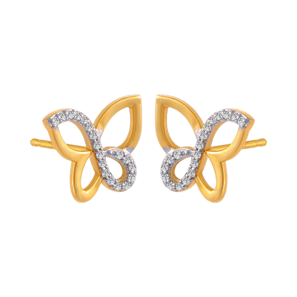 14KT (585) Yellow Gold And American Diamond Stud Earrings For Women - Image 3