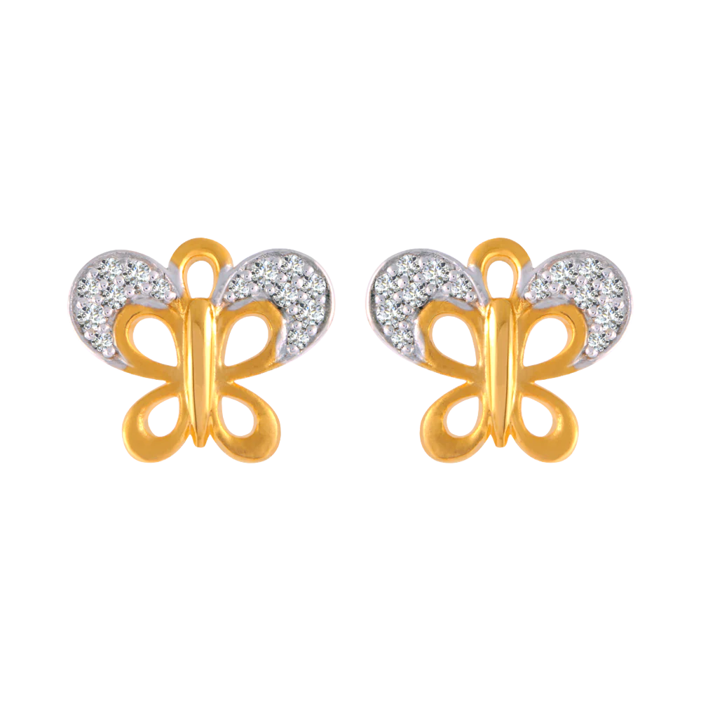 14KT (585) Yellow Gold And American Diamond Stud Earrings For Women