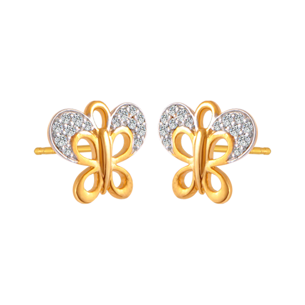 14KT (585) Yellow Gold And American Diamond Stud Earrings For Women - Image 3