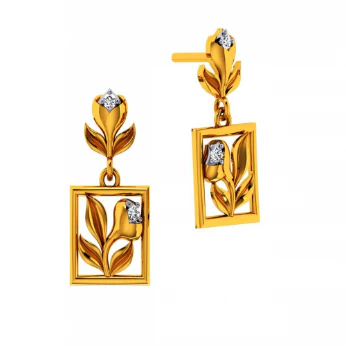 14KT (585) Yellow Gold And Diamond Earrings For Women - Image 2