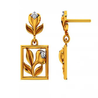 14KT (585) Yellow Gold And Diamond Earrings For Women - Image 3