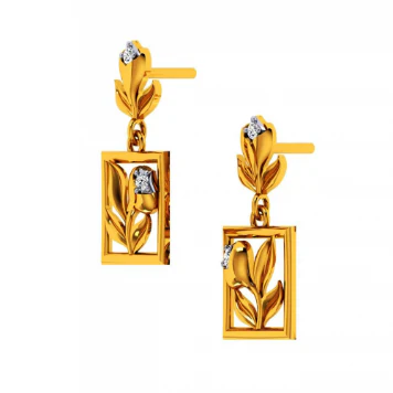 14KT (585) Yellow Gold And Diamond Earrings For Women - Image 4
