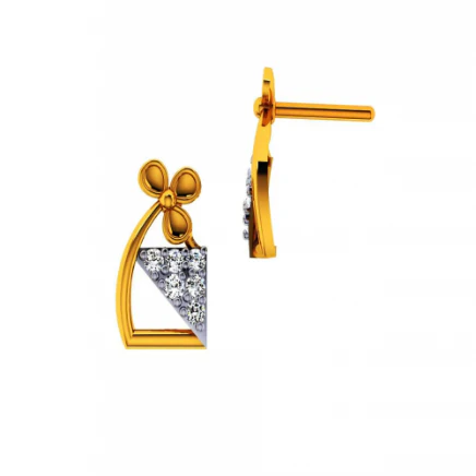 14KT (585) Yellow Gold And Diamond Earrings For Women - Image 4