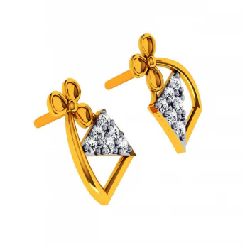 14KT (585) Yellow Gold And Diamond Earrings For Women - Image 6