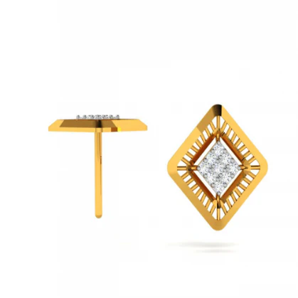 14KT (585) Yellow Gold And Diamond Earrings For Women - Image 6
