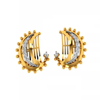 14KT (585) Yellow Gold And Diamond Earrings For Women - Image 3