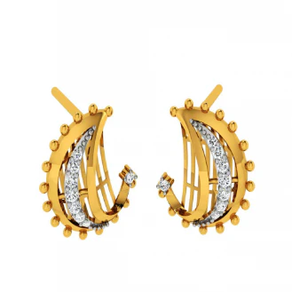 14KT (585) Yellow Gold And Diamond Earrings For Women - Image 8