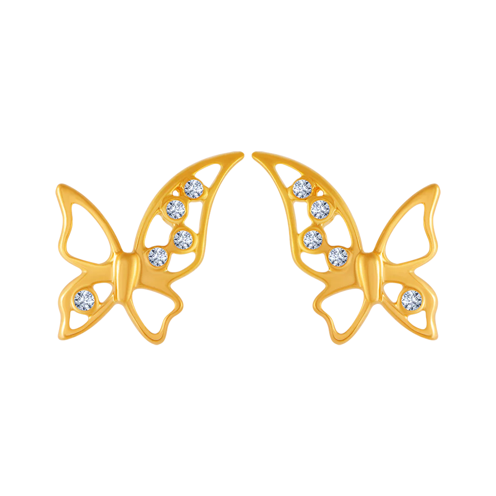 14KT (585) Yellow Gold And Diamond Stud Earrings For Women
