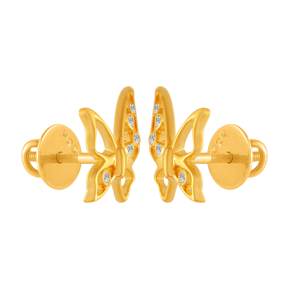 14KT (585) Yellow Gold And Diamond Stud Earrings For Women - Image 3