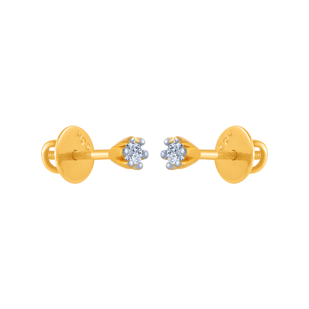 14KT (585) Yellow Gold And Diamond Stud Earrings For Women - Image 2