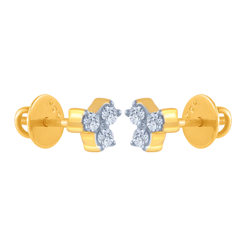 14KT (585) Yellow Gold And Diamond Stud Earrings For Women - Image 3