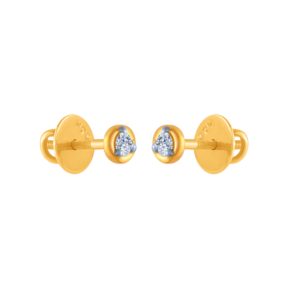 14KT (585) Yellow Gold And Diamond Stud Earrings For Women - Image 3