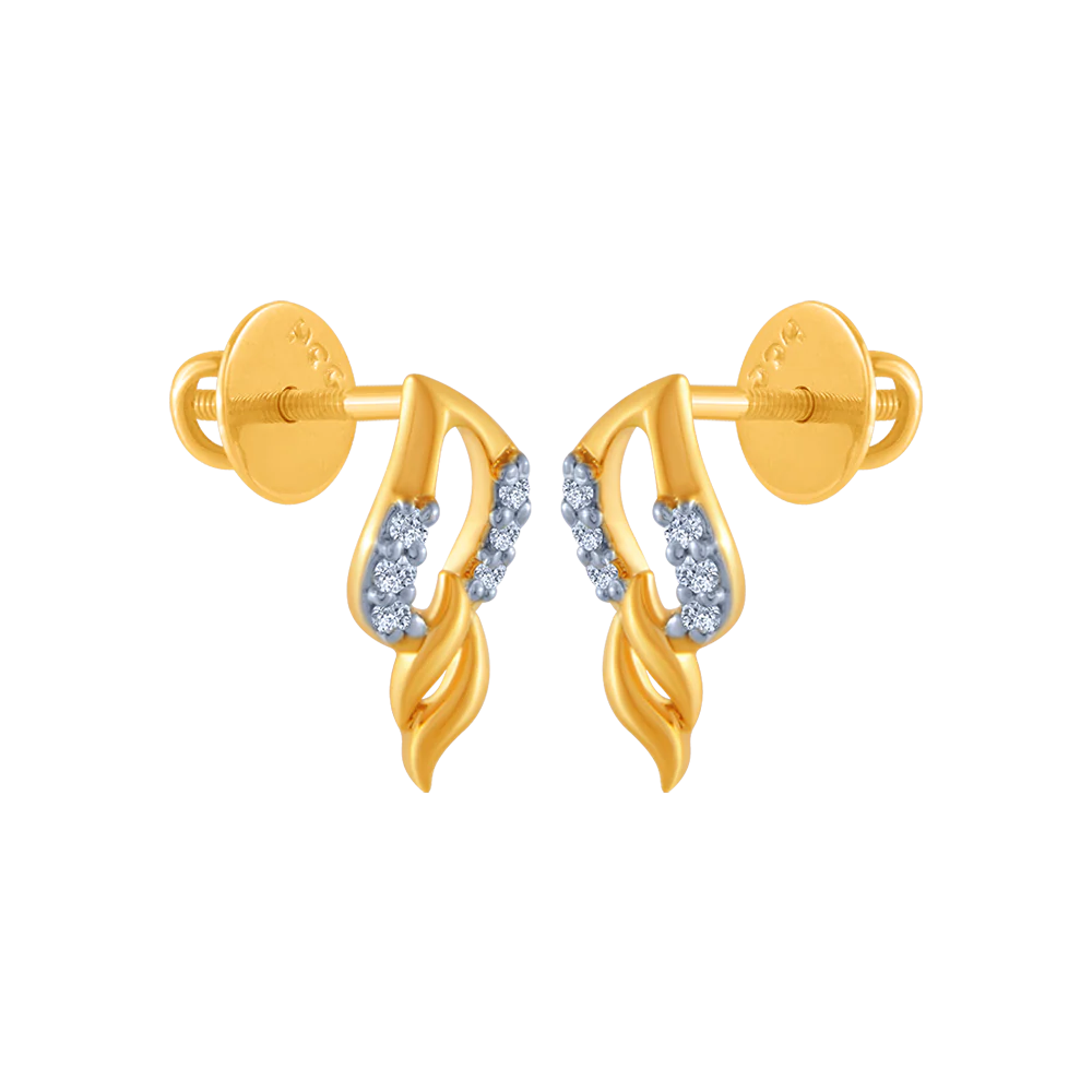 14KT (585) Yellow Gold And Diamond Stud Earrings For Women - Image 3