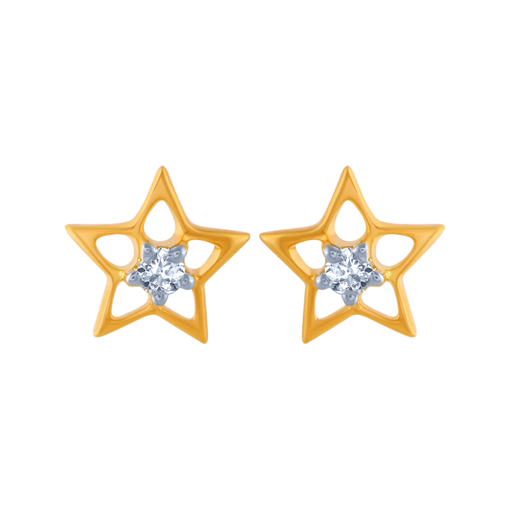 14KT (585) Yellow Gold And Diamond Stud Earrings For Women